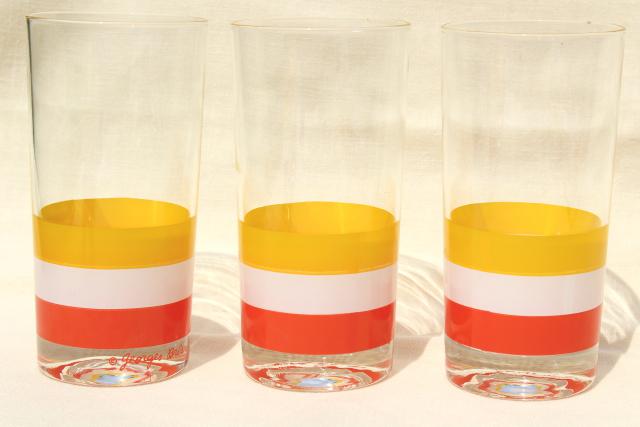 Georges Briard Cabana stripes glassware, orange yellow white striped highball tumblers