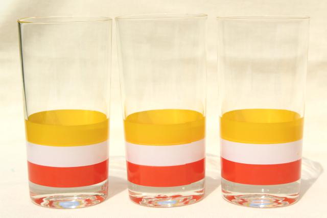 Georges Briard Cabana stripes glassware, orange yellow white striped highball tumblers