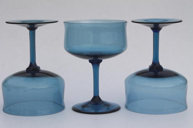 Lenox blue mist smoke glass champagne glasses, tulip shape vintage stemware