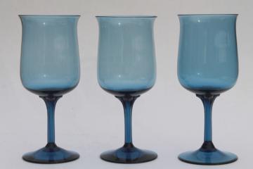 Lenox blue mist smoke glass water goblet wine glasses, tulip shape vintage stemware