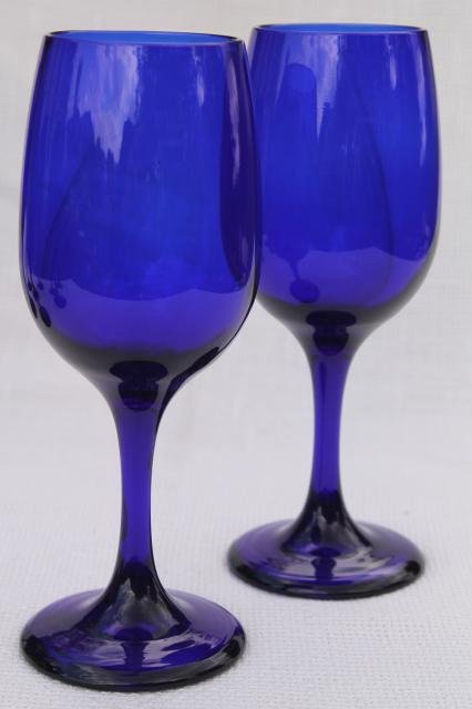 Libbey Premiere cobalt blue glass white wine glasses or water goblets