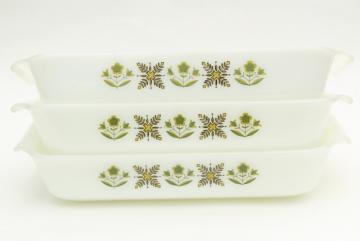 Meadow green Fire-King milk glass baking pans, 60s vintage Anchor Hocking
