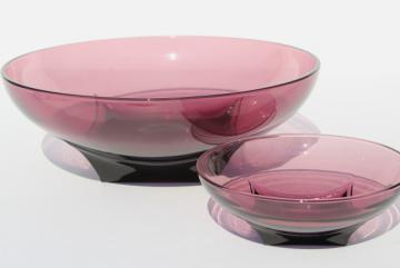 Moroccan amethyst glass chip & dip bowls set, mid-century mod vintage Hazel Atlas