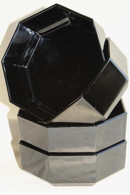 Octime Arcoroc vintage black glass bowls w/ mod geometric shape, set of four