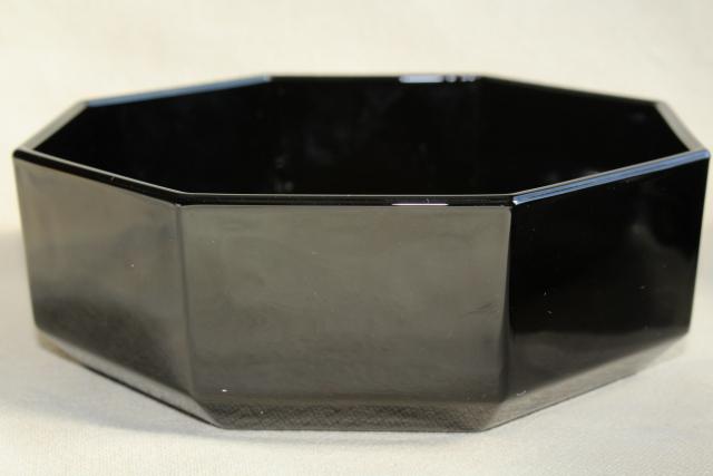 Octime Arcoroc vintage black glass bowls w/ mod geometric shape, set of four