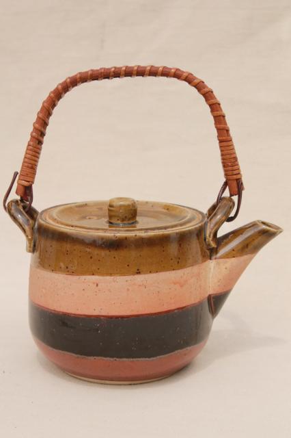 Otagiri vintage Japan pottery tea pot in natural colors, rustic earthy hippie retro