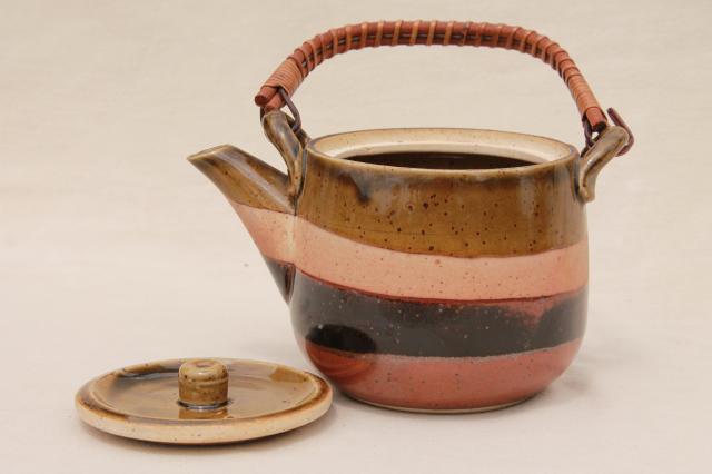 Otagiri vintage Japan pottery tea pot in natural colors, rustic earthy hippie retro