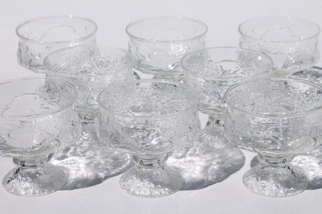 Rainflower clear glass sherbets or ice cream dishes, vintage Anchor Hocking Rain Flower