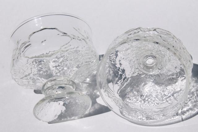 Rainflower clear glass sherbets or ice cream dishes, vintage Anchor Hocking Rain Flower
