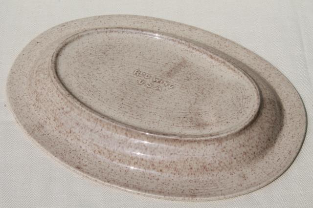 Red Wing pottery platter w/ drippings well, plain tan speckle Bob White go-along