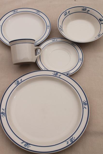 Scandia blue Brick Oven Stoneware, vintage pottery dinner plates, bowls, cups & saucers