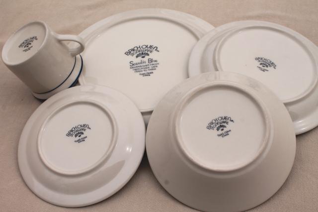 Scandia blue Brick Oven Stoneware, vintage pottery dinner plates, bowls, cups & saucers