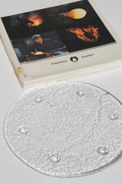 Scandinavian modern vintage Swedish art glass free form glass tray plate w/ ice texture