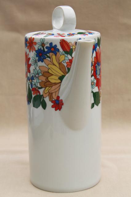Schmidt porcelain coffee pot w/ mod vintage tropical flowers, S Catarina Brazil