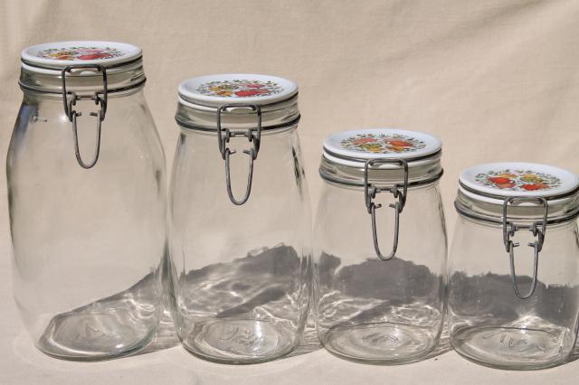 Spice of Life kitchen seasonings vintage glass jars canisters, set of 4