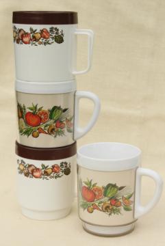 Spice of life kitchen seasonings insulated plastic mugs, retro 70s vintage