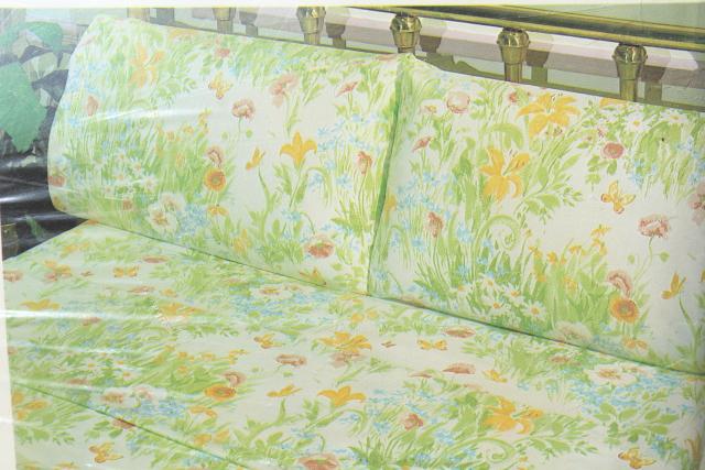 Summer Garden retro print bedding set, vintage double bed sheets & pillowcases
