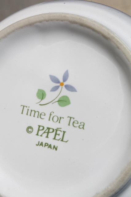 Time for Tea 80s vintage tea cup mug w/ teabag holder pocket, Papel - Japan