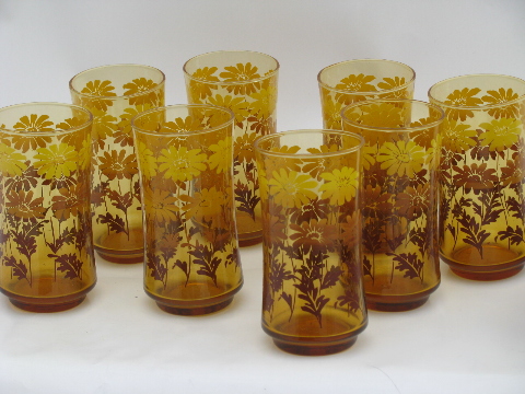 libbey tumblers Libbey 70s retro glass vintage w/ tumblers gold Amber