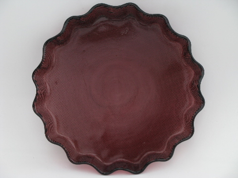 Amethyst glass crimped tart plate, waffle textured pattern, vintage Italy
