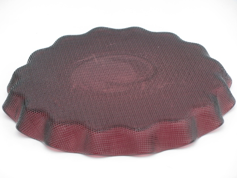 Amethyst glass crimped tart plate, waffle textured pattern, vintage Italy