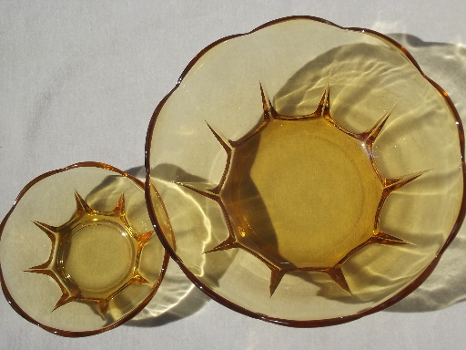 Anchor Hocking Swedish Modern amber glass bowls,  vintage chip & dip set