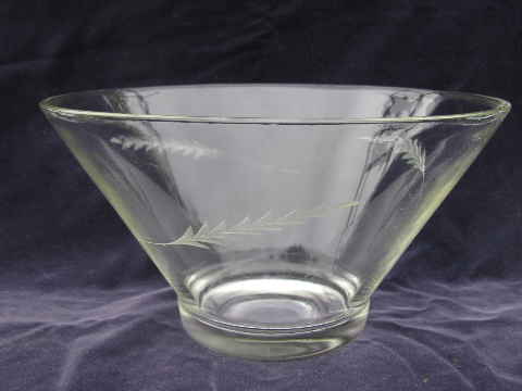 Anchorglas etched wheat spray retro mod punch bowl & cups set