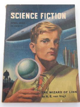 April 1950 sci-fi magazine Astounding Science Fiction, pulp cover art