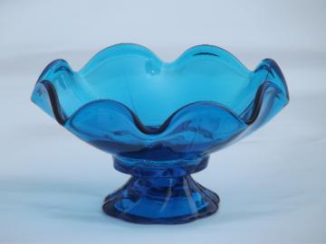 Aqua blue swirl candle holder, retro 60s vintage art glass candlestick