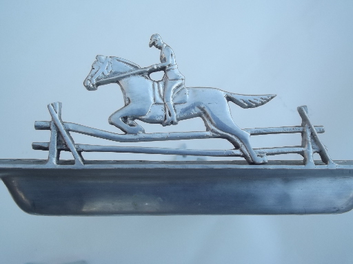 Art deco horse & jockey buffet or desk tray,  vintage wrought aluminum