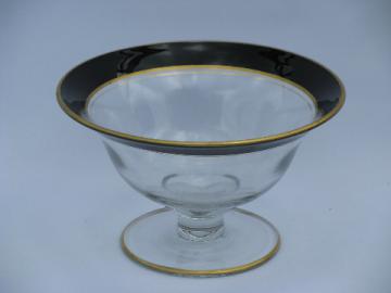 Art deco vintage 1920s- 30s black band gold trimmed glass bowl, flared shape