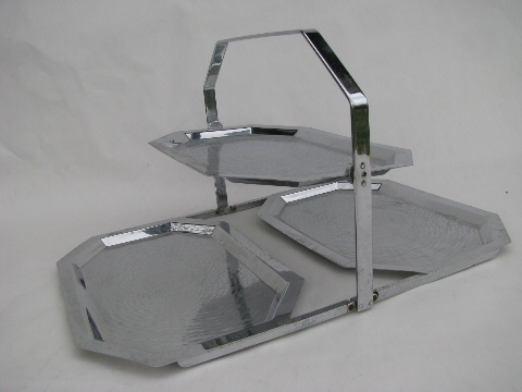 Art deco vintage Chase chrome folding server tray, tiered plates