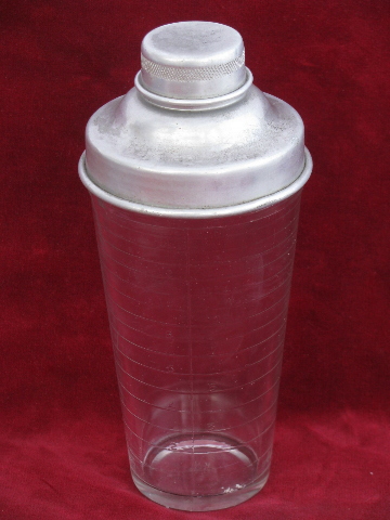 Art deco vintage glass cocktail mixer, 1930s Hazel Atlas mixing jar, shaker top