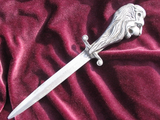 Arthur Court vintage aluminum lion letter opener paper knife sword