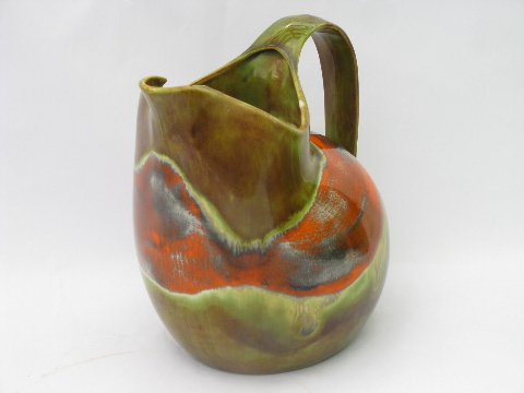 Artist marked Webber / Blue Eye Missouri ceramic pitcher, retro vintage glazes