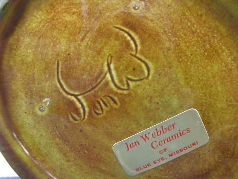 Artist marked Webber / Blue Eye Missouri ceramic pitcher, retro vintage glazes