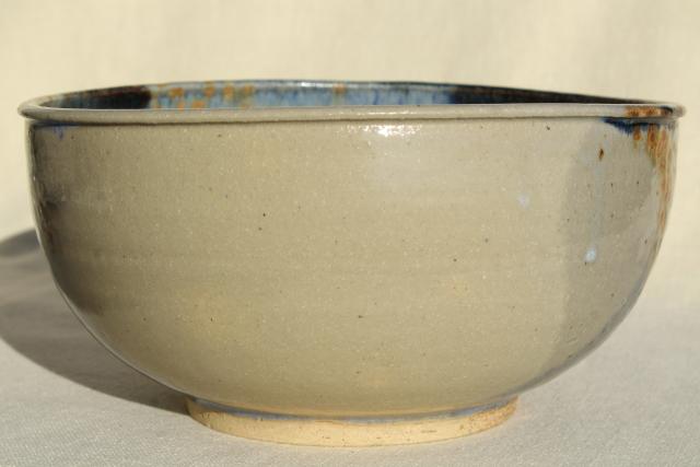 artist signed studio pottery bowl, hand thrown clay w/ sand and sea colored glaze