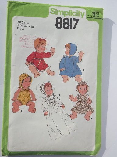 Baby Alive doll clothes sewing pattern, 70s vintage 15 16 inch wardrobe