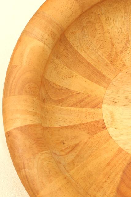 big chunky wooden salad bowl, turned wood stave bowl Danish modern vintage