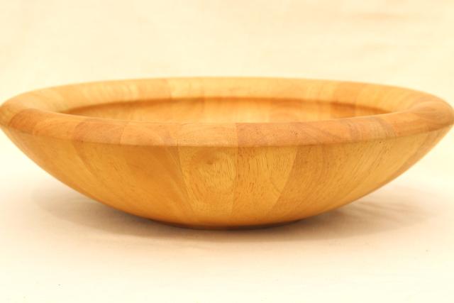 big chunky wooden salad bowl, turned wood stave bowl Danish modern vintage