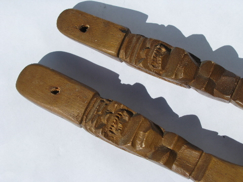 Big fork & spoon, retro tiki vintage carved wood kitchen wall plaques