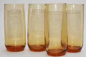 big tall cooler glasses or iced tea tumblers, retro 70s 80s vintage amber glassware