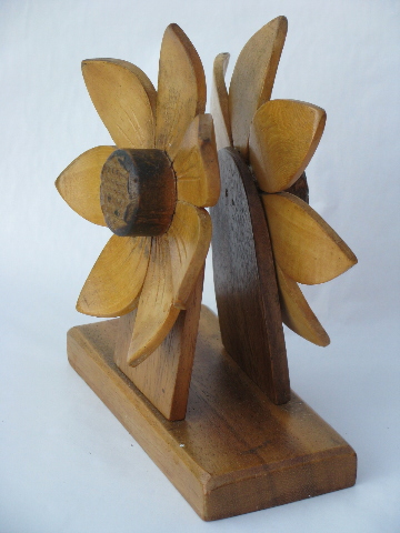 Big tropical flower, retro carved wood letter stand or paper napkin holder