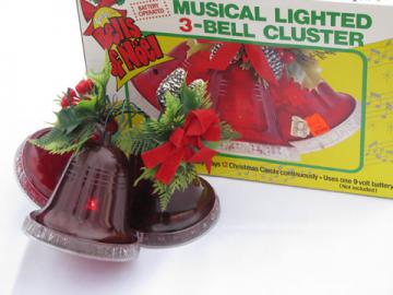 Big vintage lighted plastic bells ornament, musical Chistmas carols