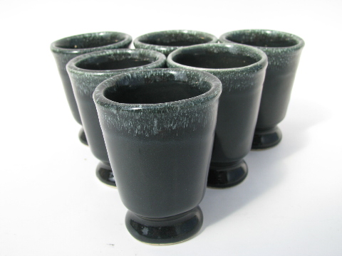 black / charcoal grey drip glaze, retro vintage pottery tumblers, bar or kitchen glasses