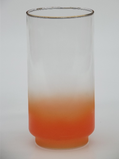 Blendo color fade orange frosted drinking glasses, retro 60s vintage tumblers