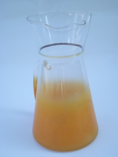 Blendo tangerine orange fade glass cocktail pitcher, mid-century vintage