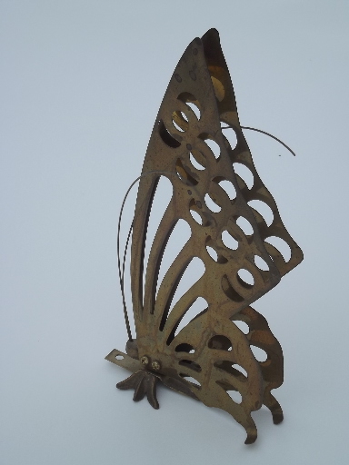 Brass butterfly set, retro 70s vintage metal wall art sculpture plaques