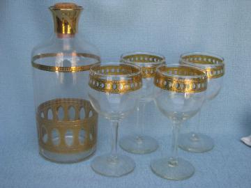 Briard vintage gold decorated glass wine glasses / decanter bottle