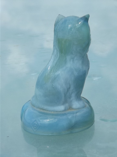 Bristol blue carmel slag glass cat figure, vintage Boyd's figurine?